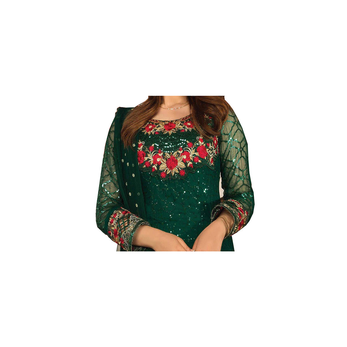 SHAFNUFAB Women's Georgette Ethnic Wear for WomenSemi StitchedSalwarSuit SF20189 Diwali Outfit Bridal Green Colour Indian CasualWearSalwarSuit IN Eid