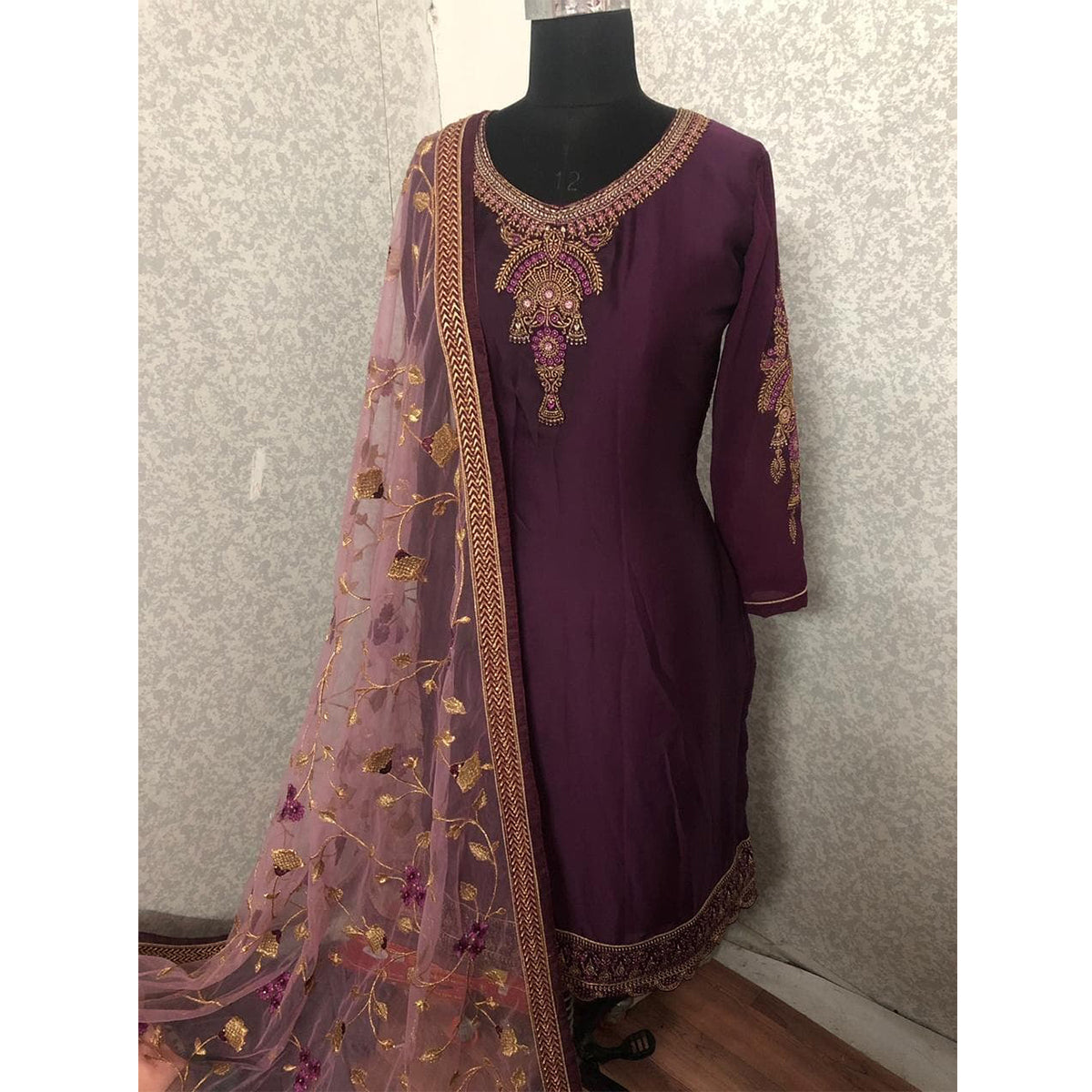 Shafnufab Purple Fancy Designer Latest Stylish Festive Wear Satin Georgette With Embroidery Work