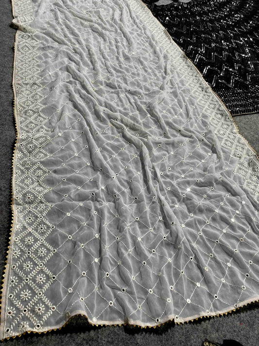 Shafnufab Women's Malay Satin Silk Semi Stitched Lehenga Choli In Black Colour SF218116