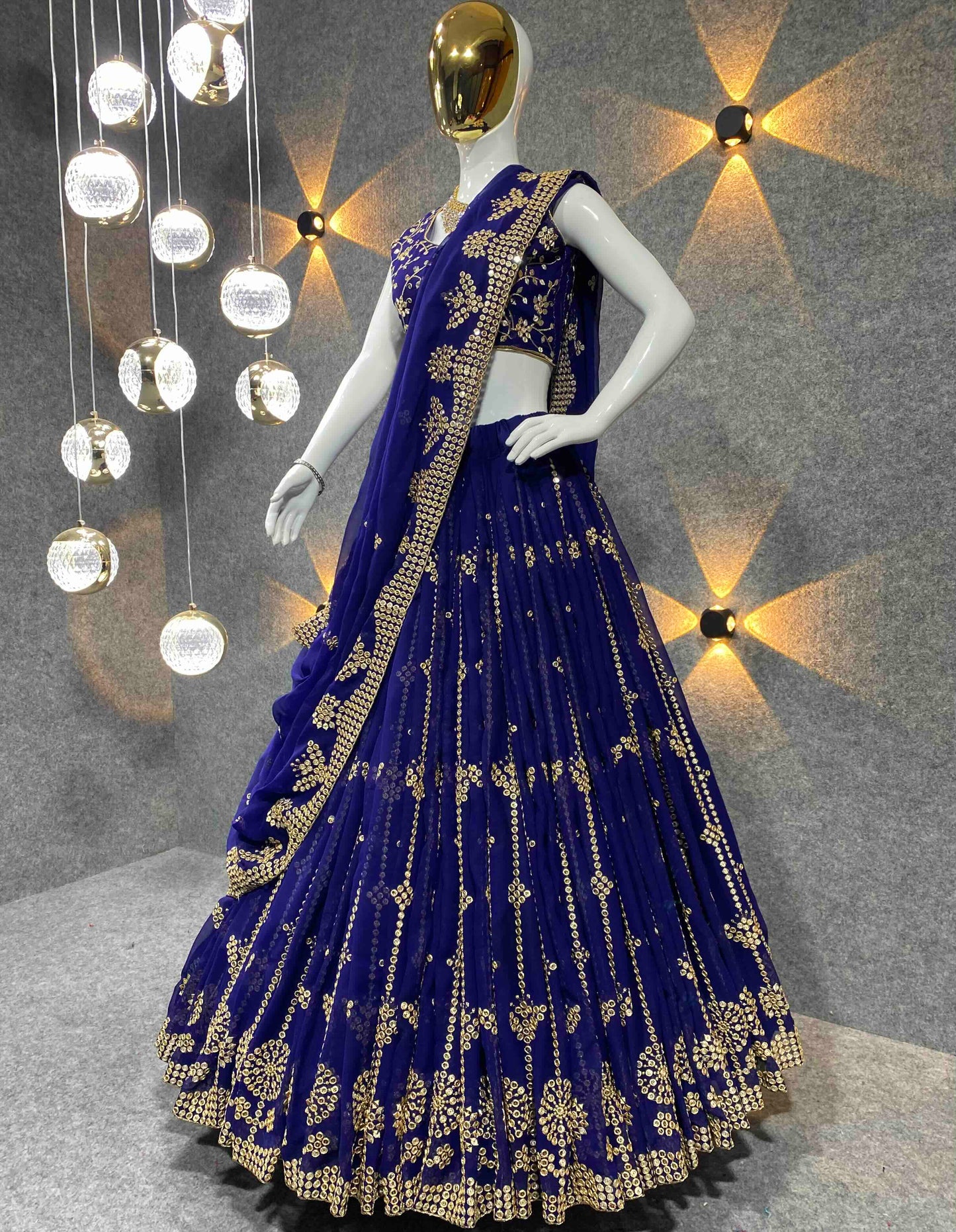 Shafnufab Women's Georgette Semi Stitched Lehenga Choli In Blue Colour SF218131