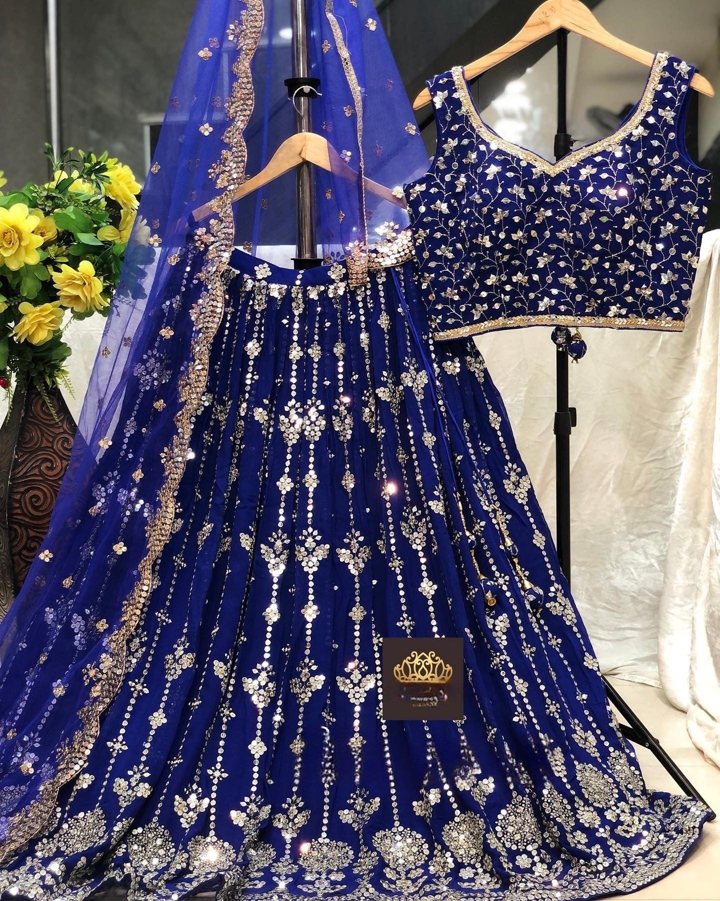 Shafnufab Women's Georgette Semi Stitched Lehenga Choli In Blue Colour SF218131