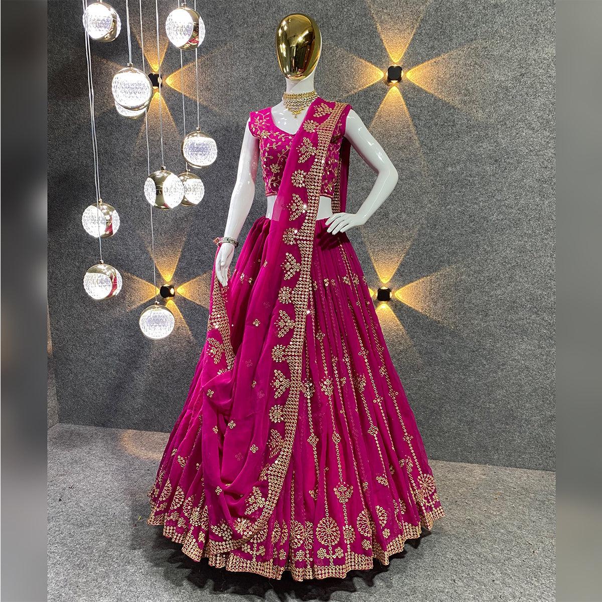 rani pink dress for women Pink Gowns For Ladies Online Shopping Chinnon Anarkali Festive Style Rani Pink Embroidered Anarkali