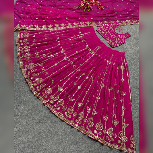 Shafnufab Women's Georgette Semi Stitched Lehenga Choli In Rani Pink Colour SF218133