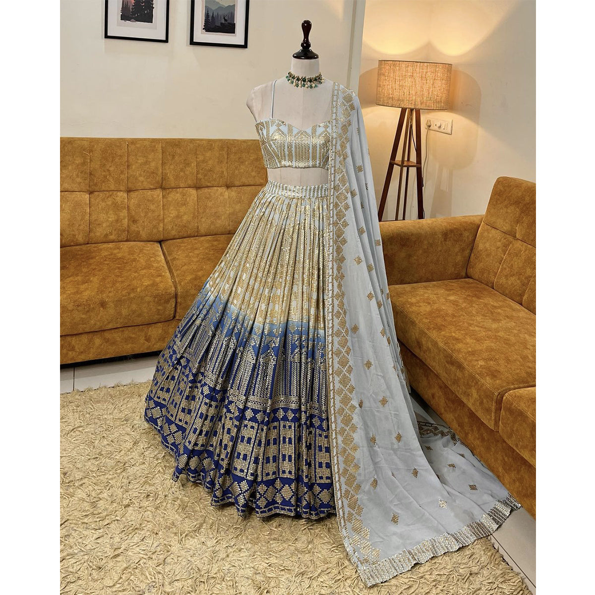 Shafnufab Women's Georgette Semi Stitched Lehenga Choli In White Colour SF218165