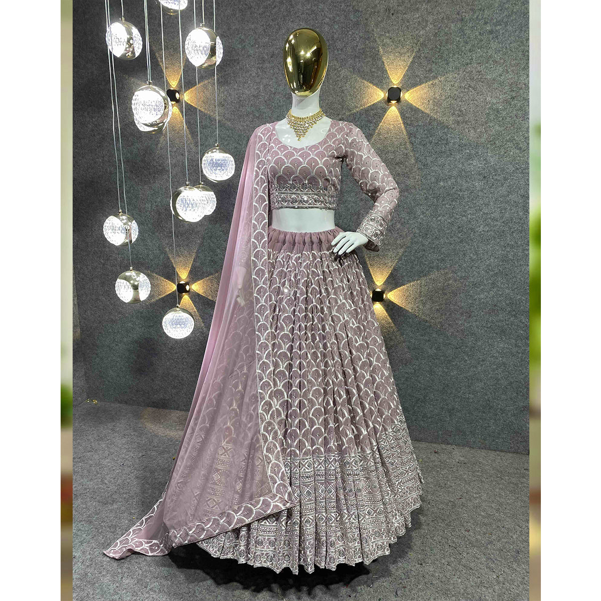 Shafnufab Women's Georgette Semi Stitched Lehenga Choli In Pink Colour SF218169