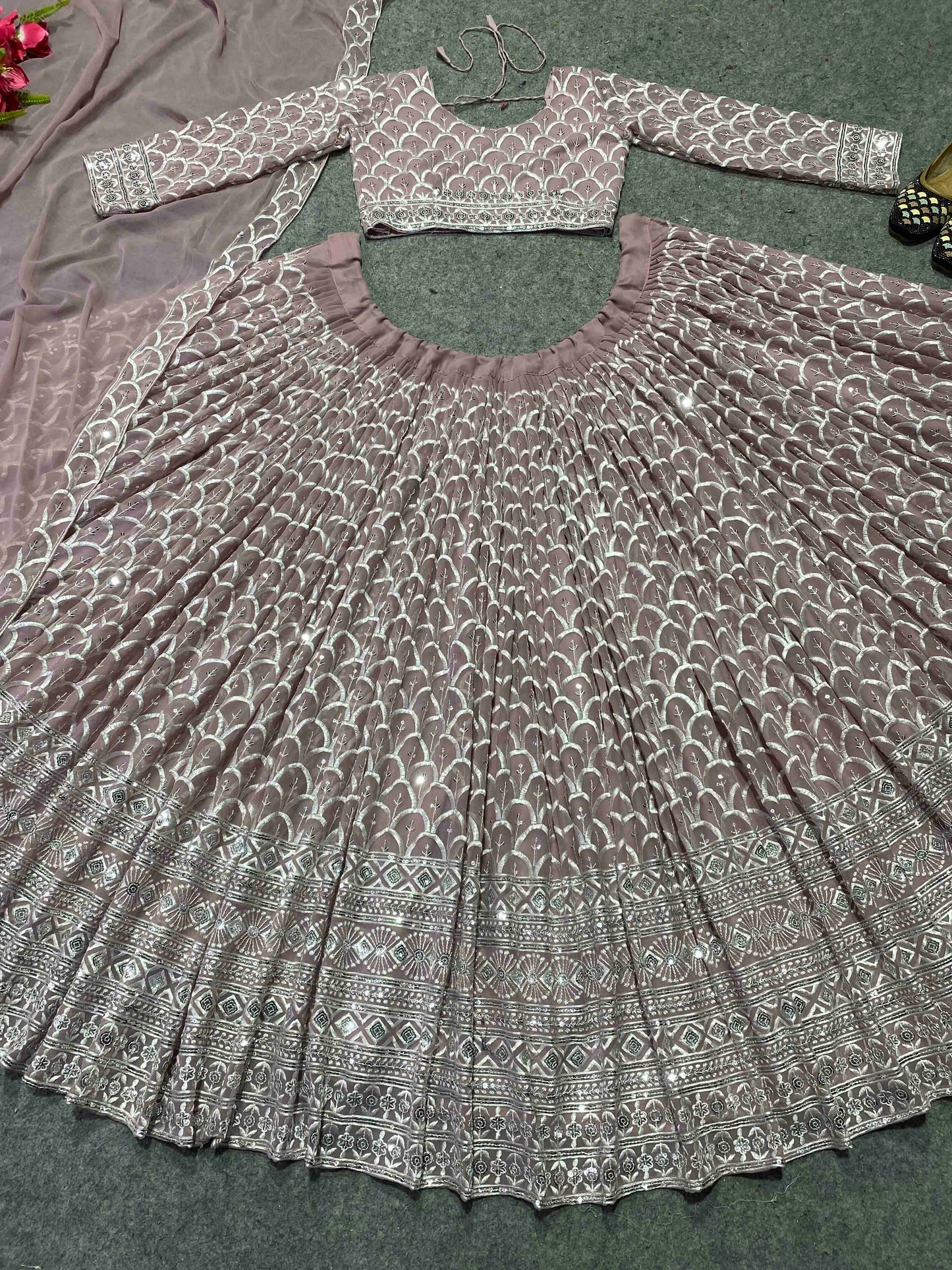 Shafnufab Women's Georgette Semi Stitched Lehenga Choli In Pink Colour SF218169