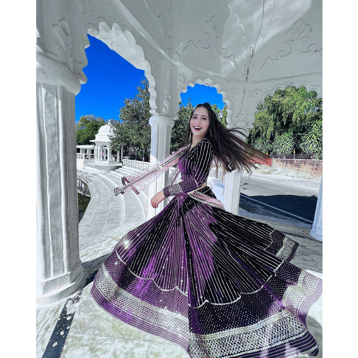 Shafnufab Women's viscose Velvet Semi Stitched Lehenga Choli In Purple Colour SF218172
