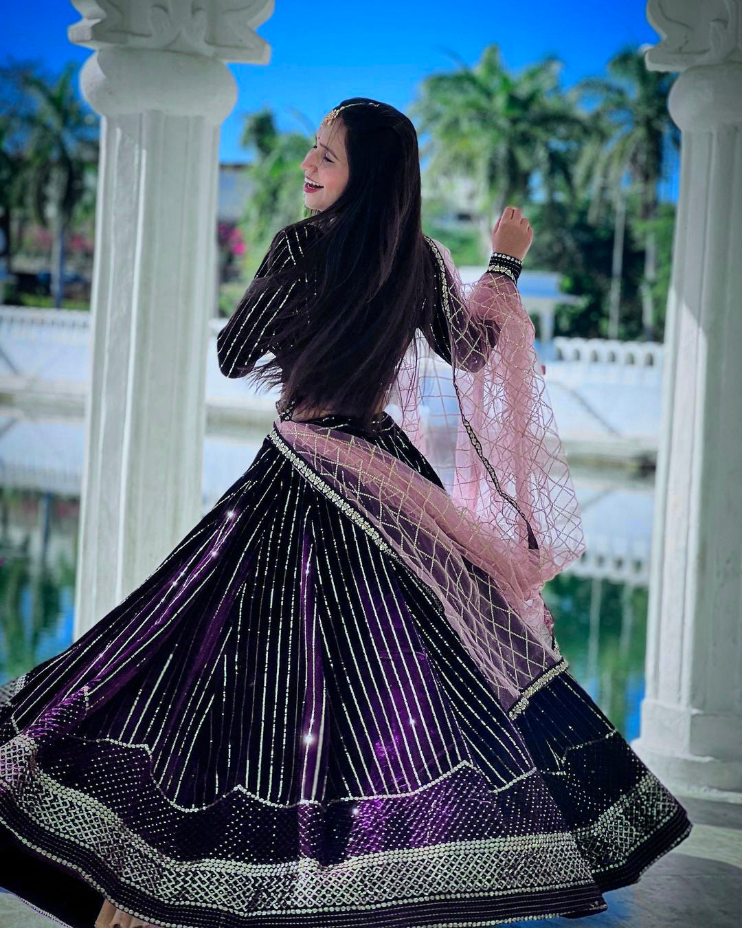 Shafnufab Women's viscose Velvet Semi Stitched Lehenga Choli In Purple Colour SF218172