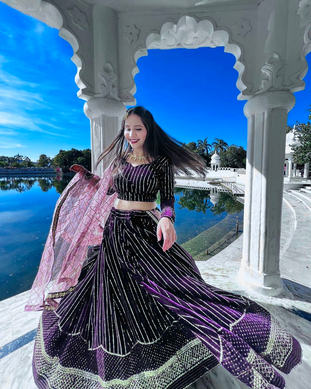 Shafnufab Women's viscose Velvet Semi Stitched Lehenga Choli In Purple Colour SF218172
