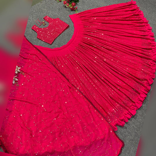 Shafnufab Women's Georgette Semi Stitched Lehenga Choli In Pink Colour SF218191