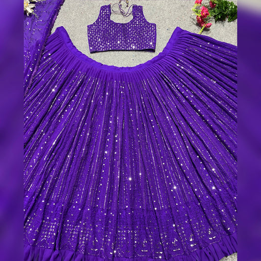 Shafnufab Women's Georgette Semi Stitched Lehenga Choli In Blue Colour SF218192