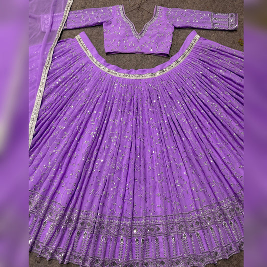 Shafnufab Women's Georgette Semi Stitched Lehenga Choli In Purple Colour SF218198