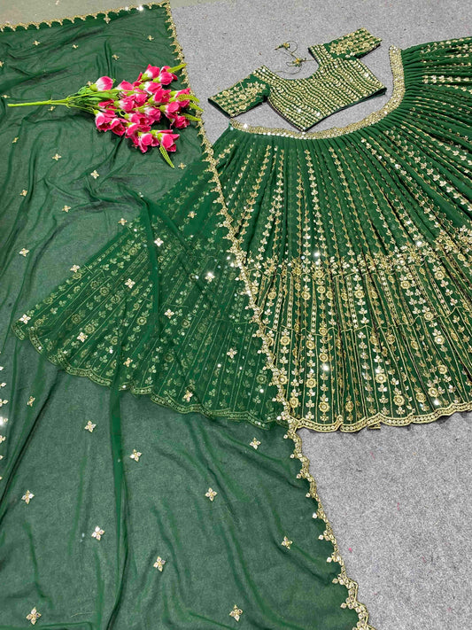 Shafnufab Women's Georgette Semi Stitched Lehenga Choli In Mehndi Colour SF218209