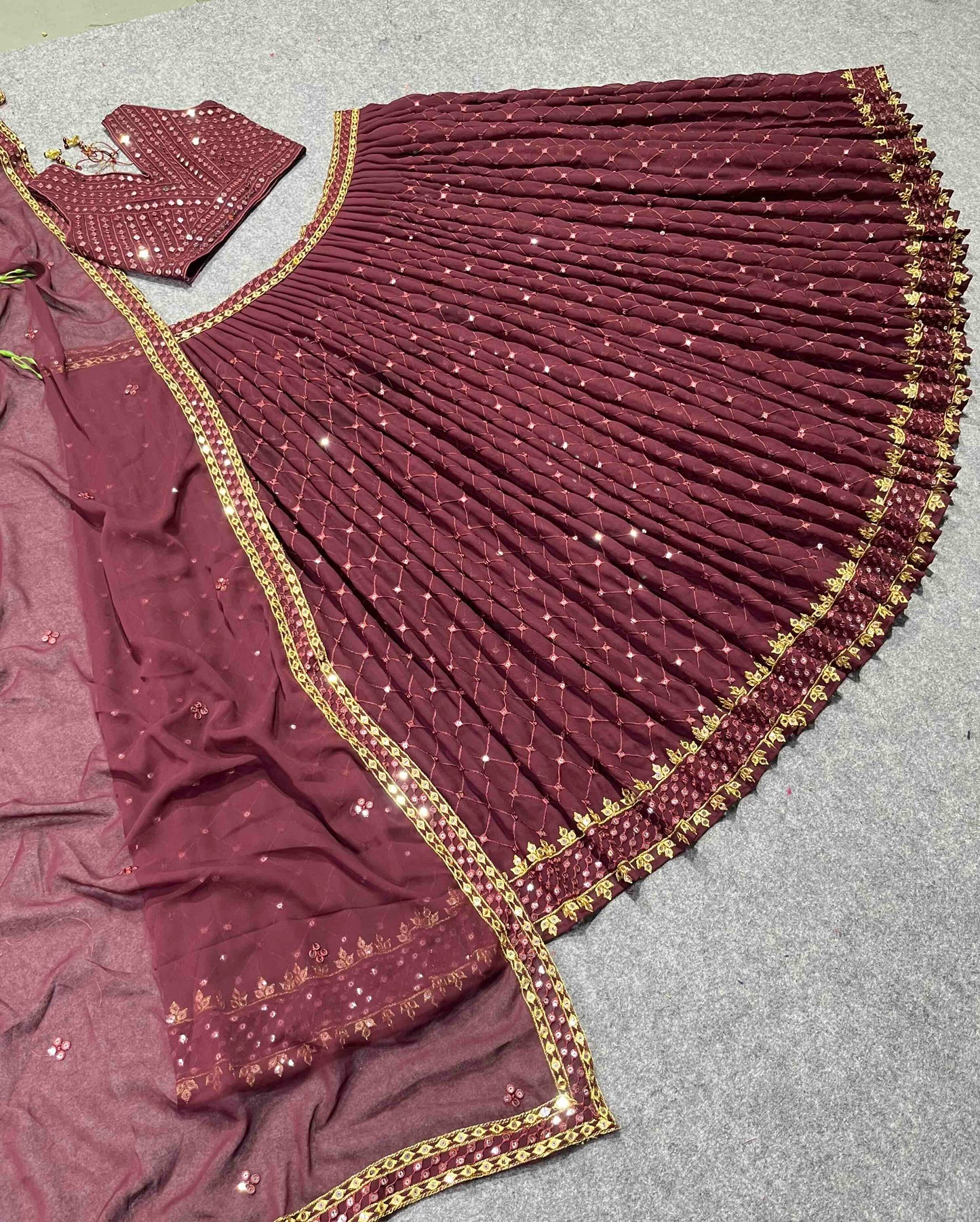 Shafnufab Women's Georgette Semi Stitched Lehenga Choli In Maroon Colour SF21846