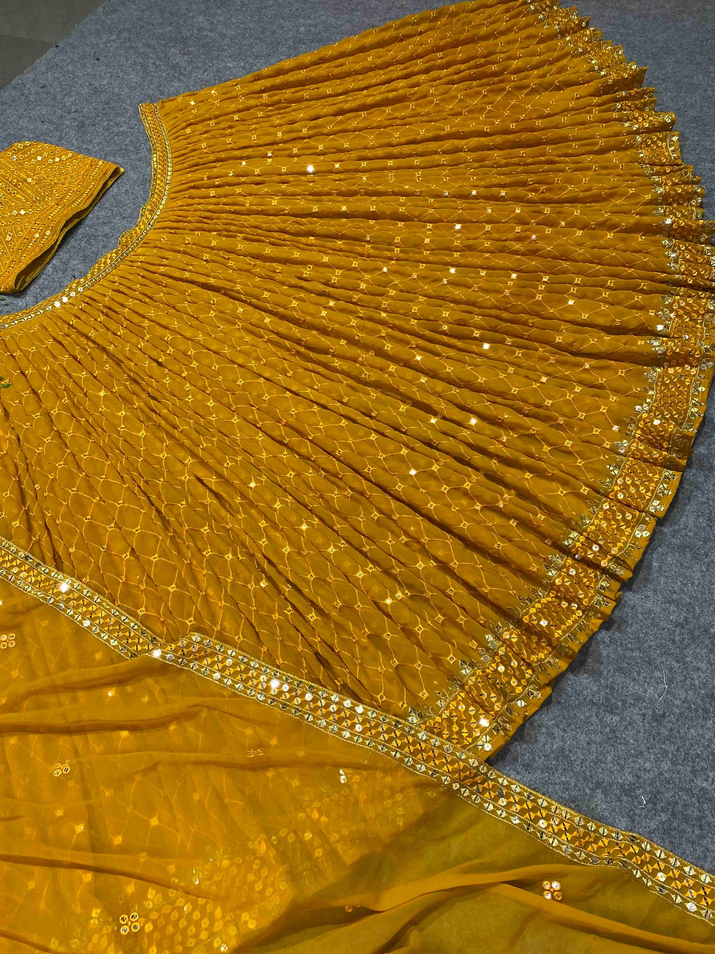 Shafnufab Women's Georgette Semi Stitched Lehenga Choli In Yellow Colour SF21848