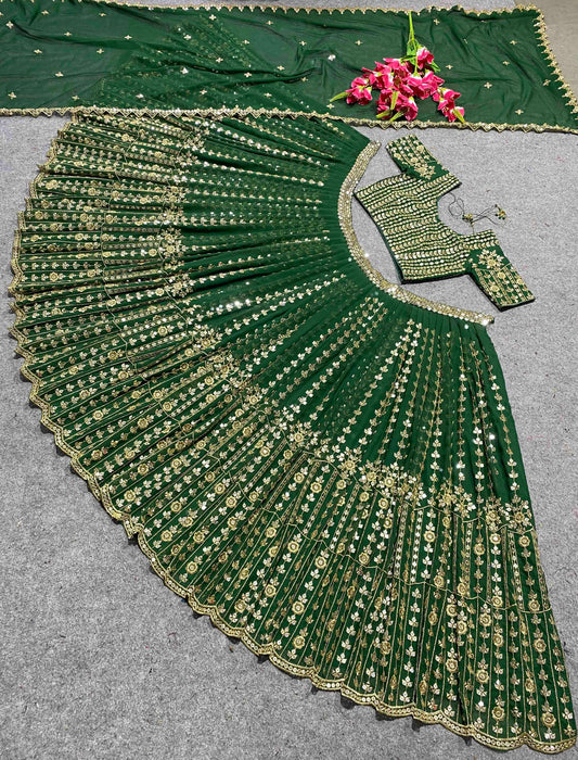 Shafnufab Women's Georgette Semi Stitched Lehenga Choli In green Colour SF21883