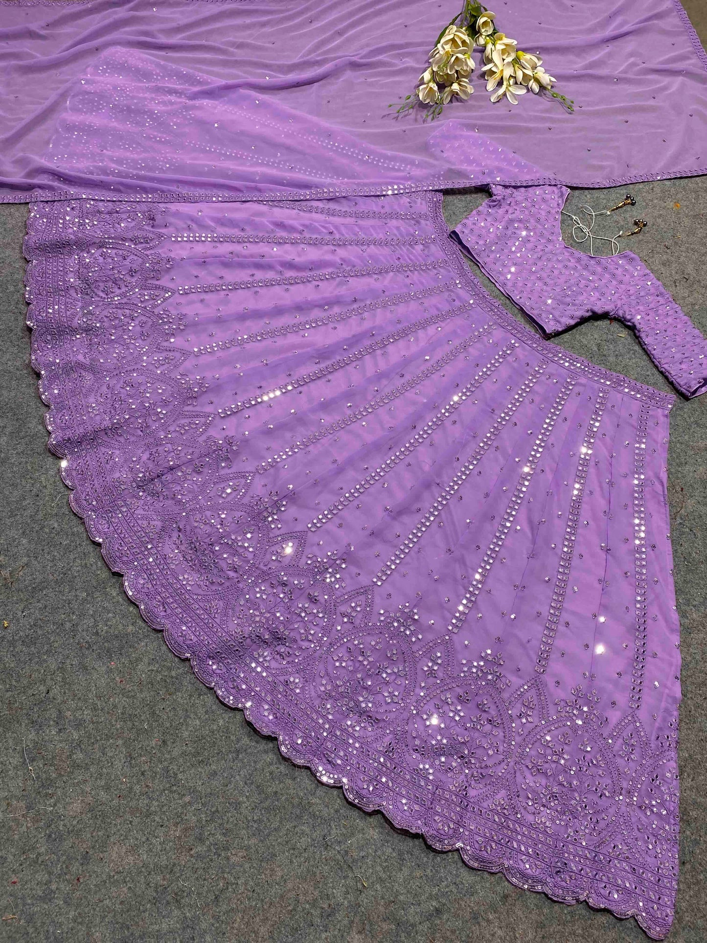 Shafnufab Women's Georgette Semi Stitched Lehenga Choli In Purple Colour SF21896