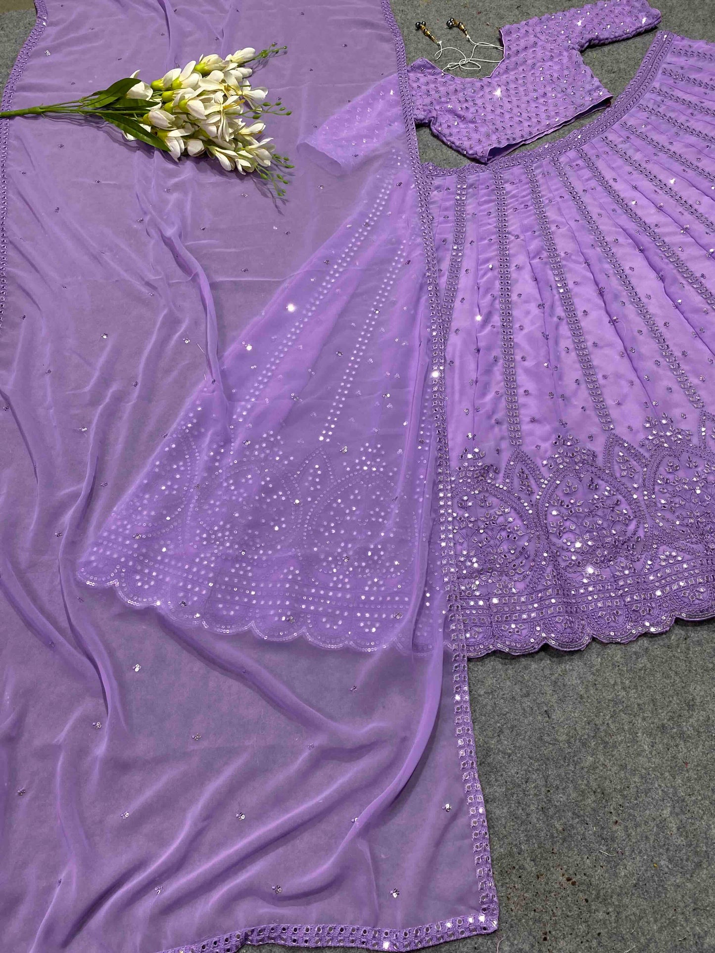 Shafnufab Women's Georgette Semi Stitched Lehenga Choli In Purple Colour SF21896