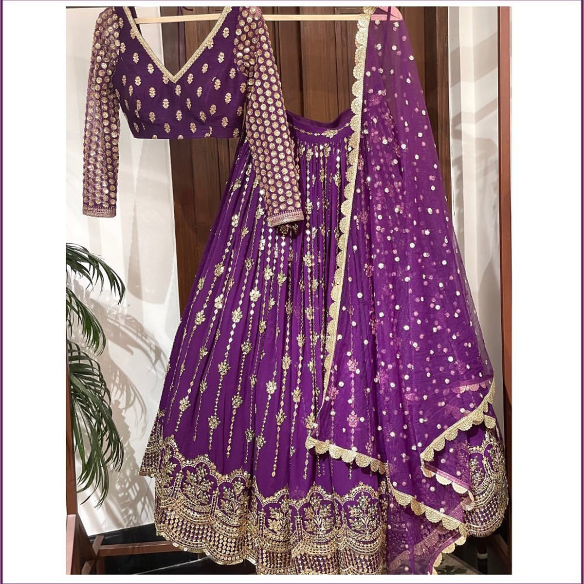 Shafnufab Women's Georgette Semi Stitched Lehenga Choli In Purple Colour SF21897