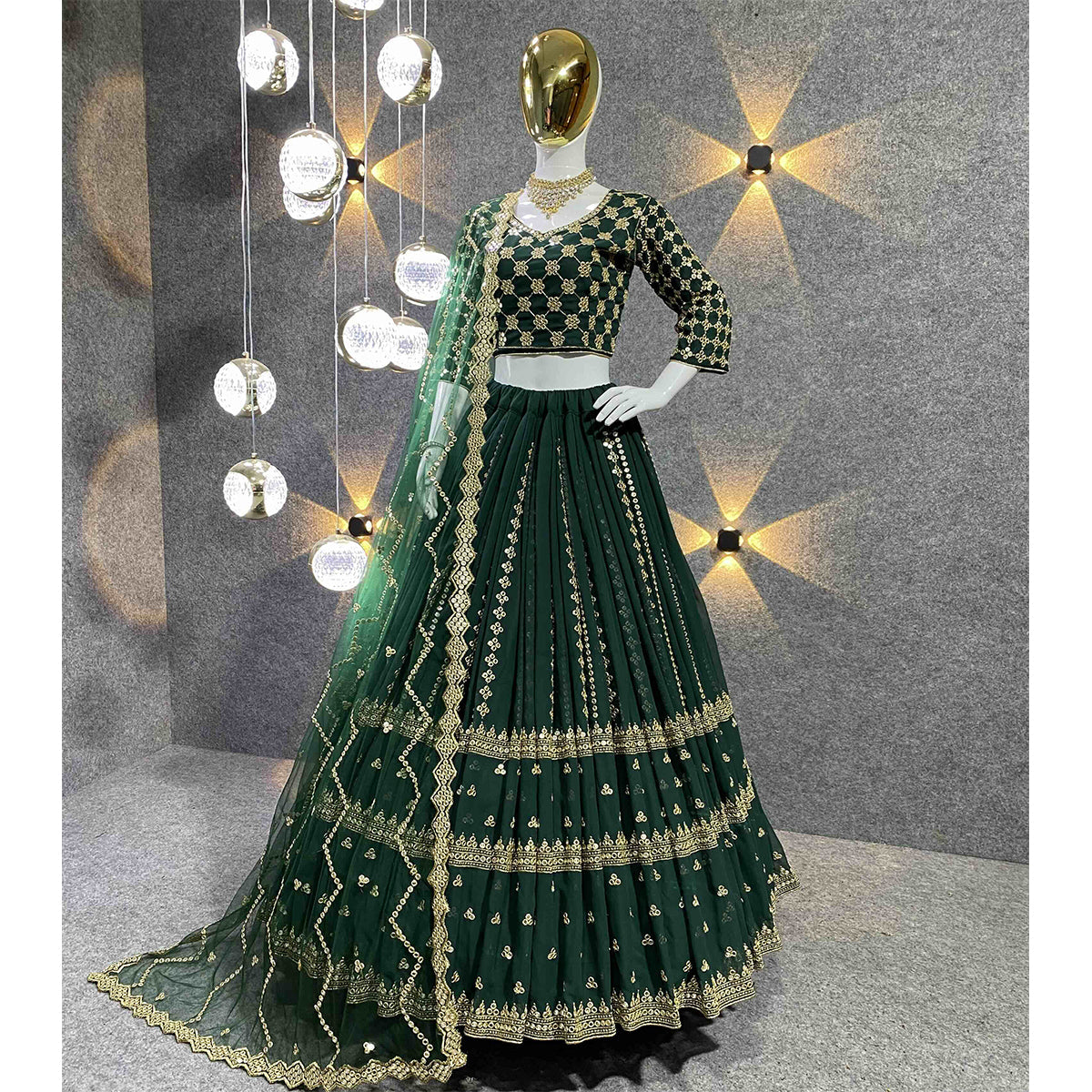 Shafnufab Women's Georgette Semi Stitched Lehenga Choli In green Colour SF21899