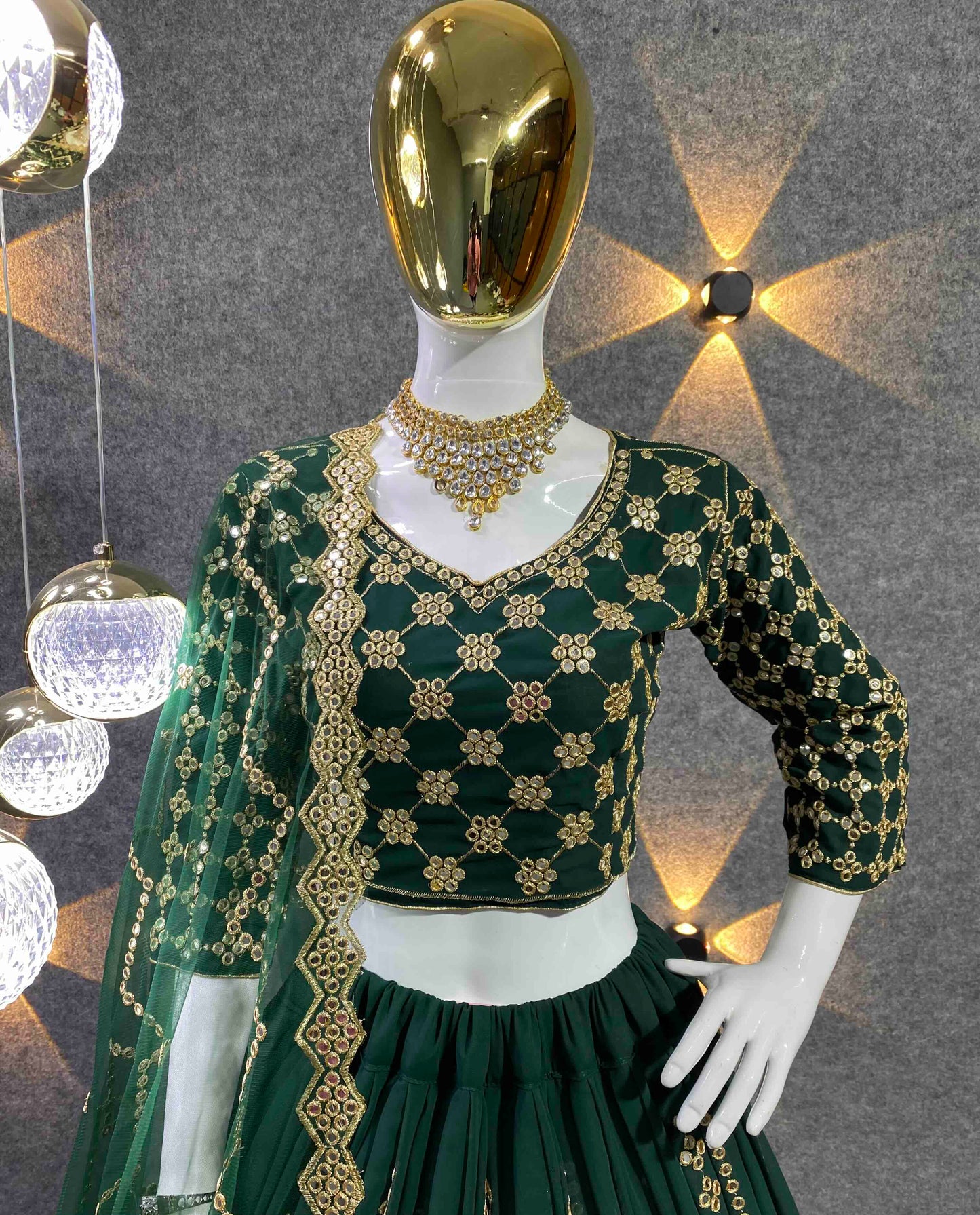 Shafnufab Women's Georgette Semi Stitched Lehenga Choli In green Colour SF21899