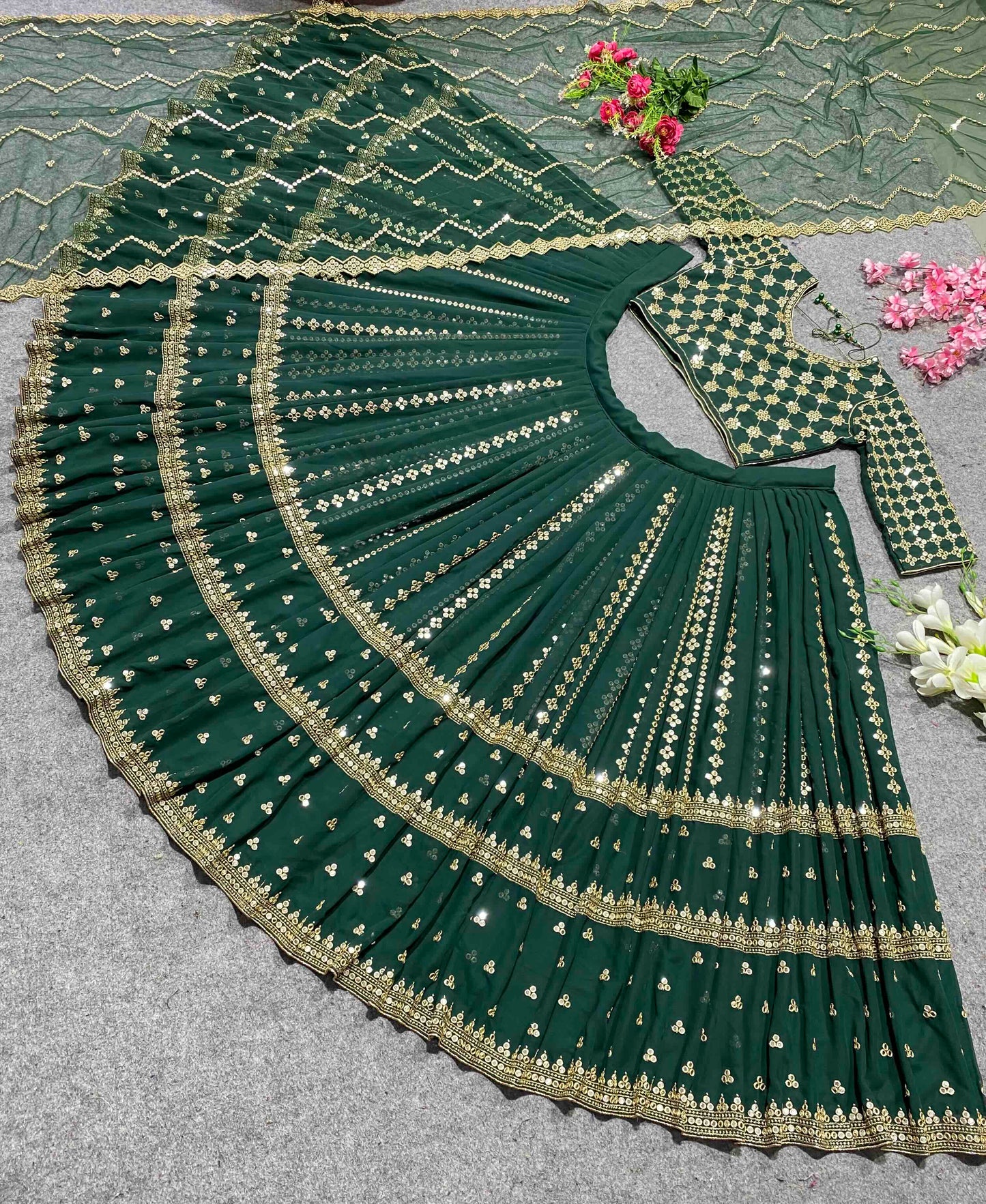 Shafnufab Women's Georgette Semi Stitched Lehenga Choli In green Colour SF21899