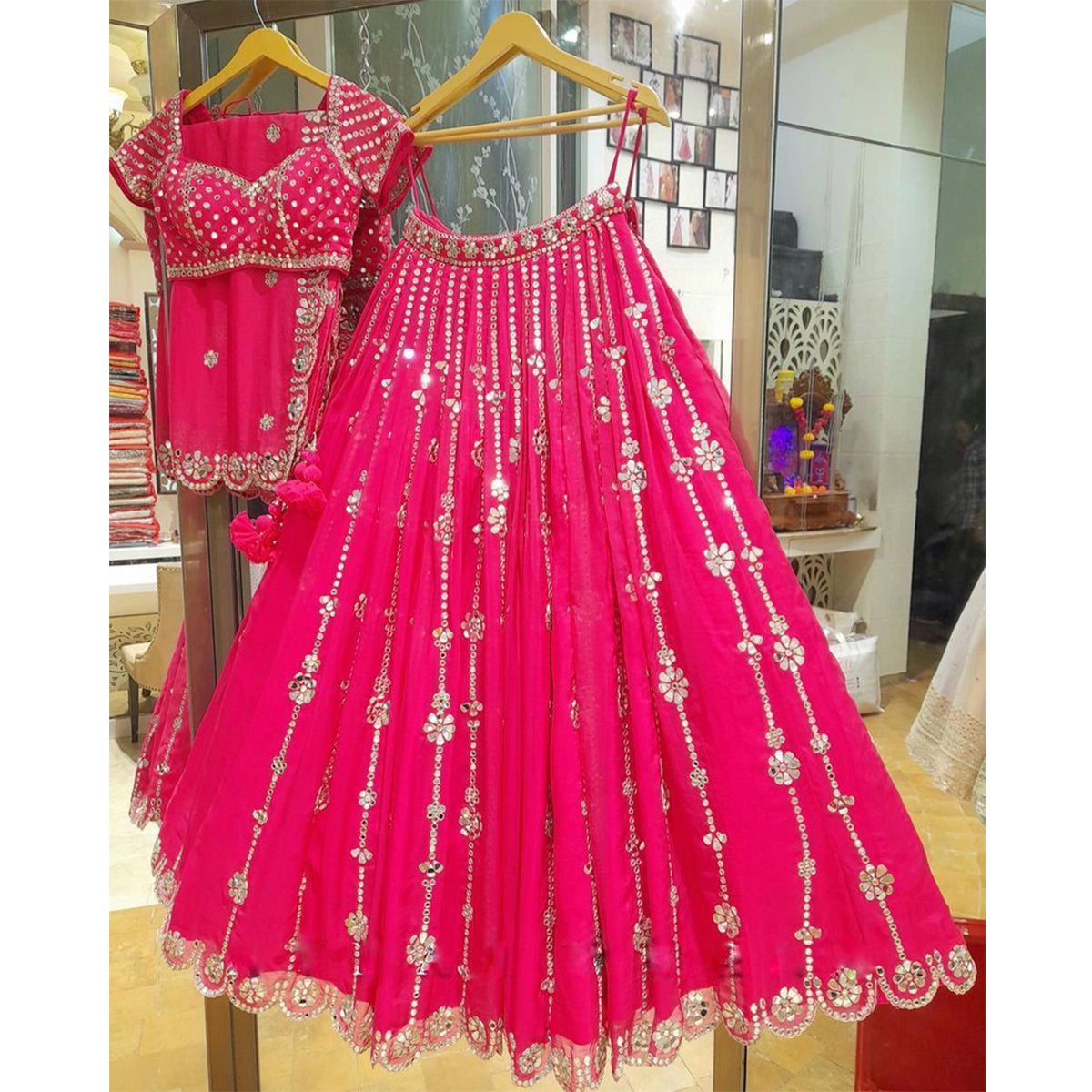 Shafnufab Women's Gorgette Lehenga Choli In Rani Pink Colour