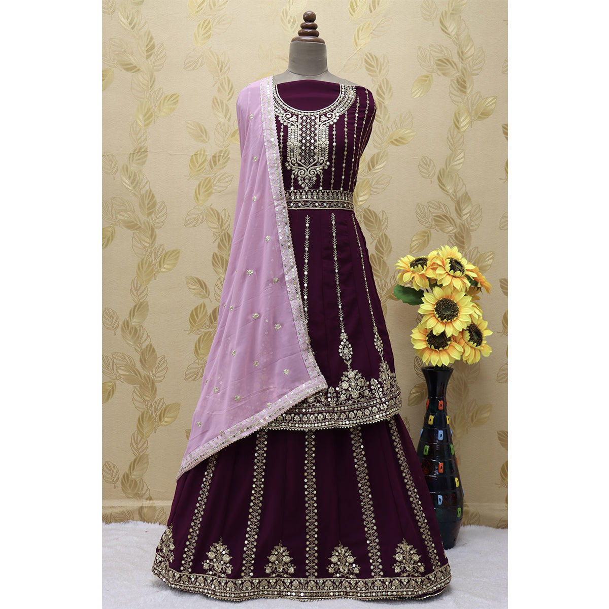 Shafnufab Maroon Indian Pakistani rich look georgette salwar kameez suit