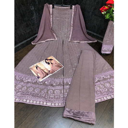 Shafnufab Brown Color Georgette Fabric Fancy Wear Designer Anarkali Suit