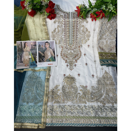 Shafnufab White Pakistani Salwar Kameez Ready to wear Designer Straight Suits