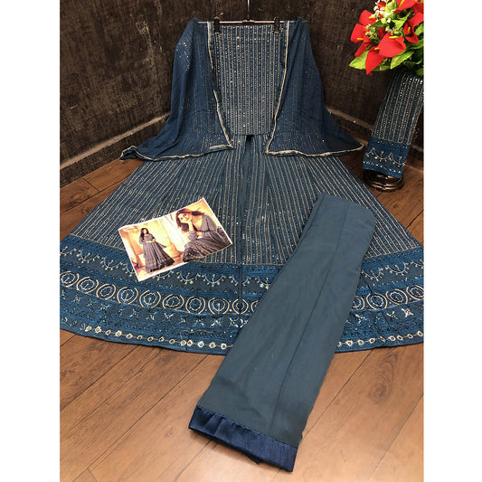 Shafnufab Teal Color Georgette Fabric Fancy Wear Designer Anarkali Suit