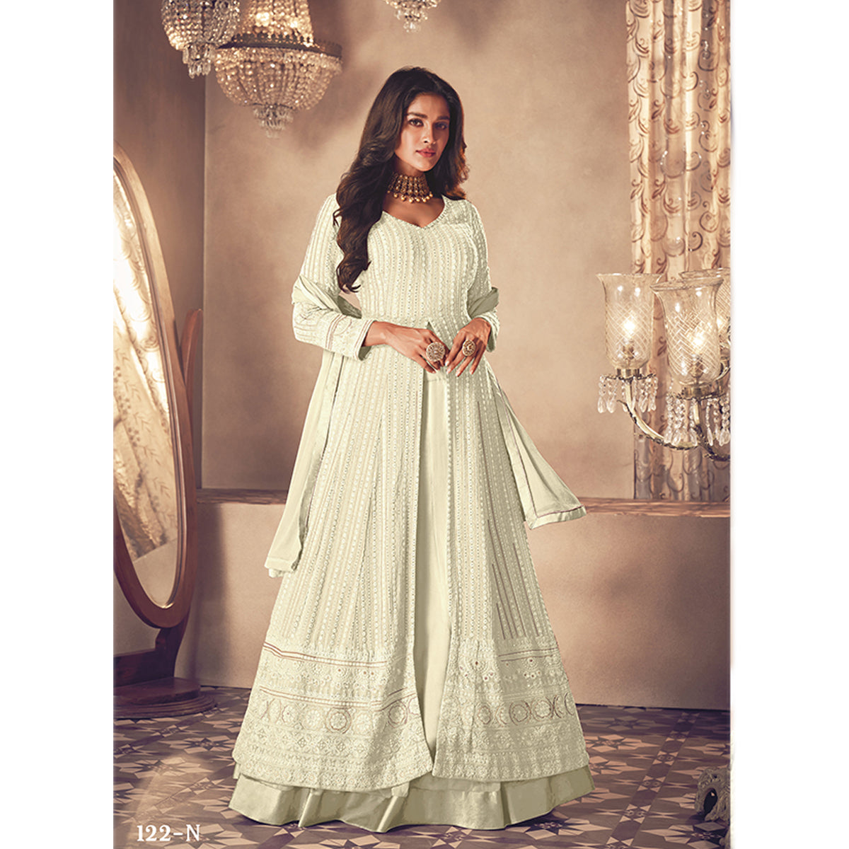 Shafnufab Designer Party Wear Fox Georgette Suit - White