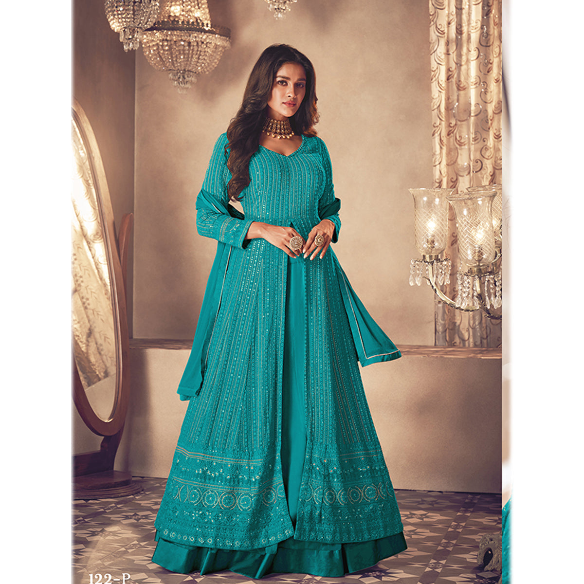 Shafnufab Designer Party Wear Fox Georgette Suit - Sea Green