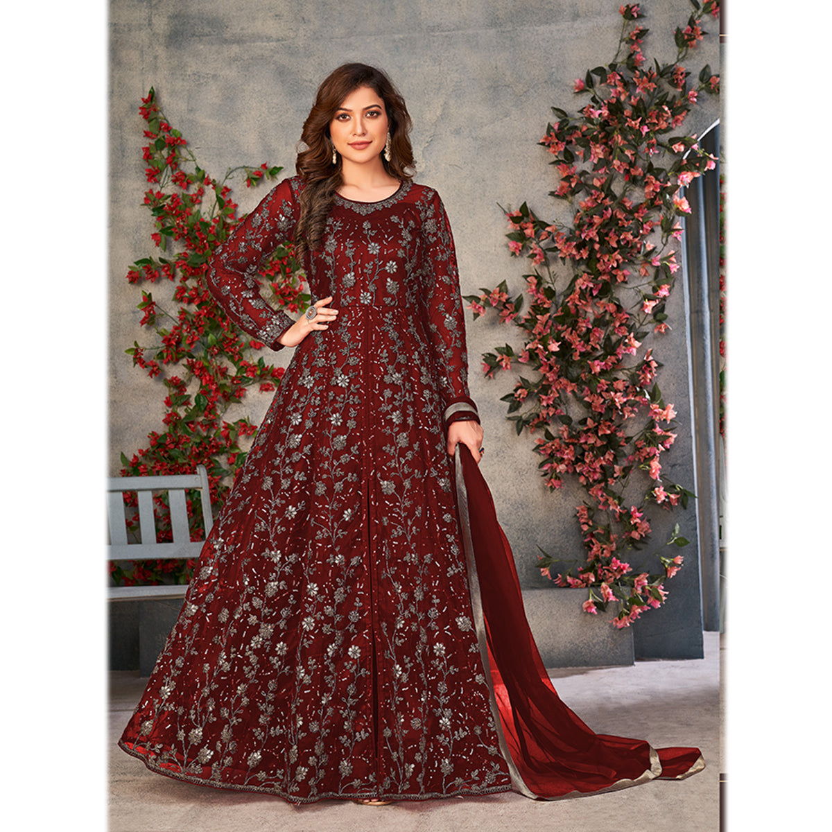 Shafnufab Pakistani Georgette Embroidery WorkPink Designer Suit