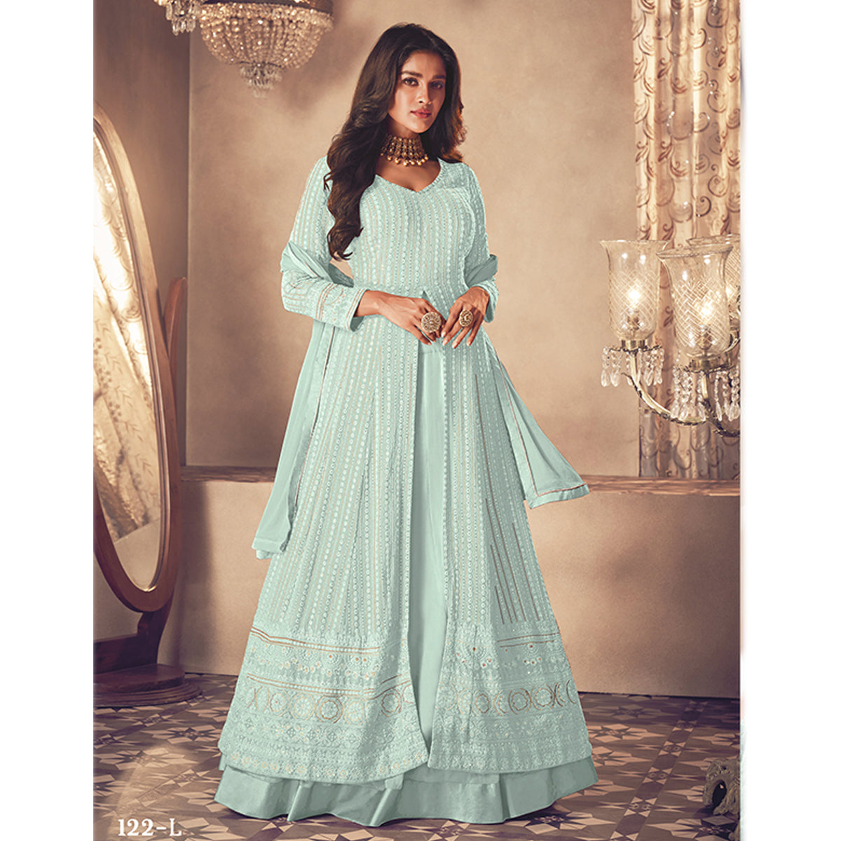 Shafnufab Designer Party Wear Fox Georgette Suit - Sky Blue