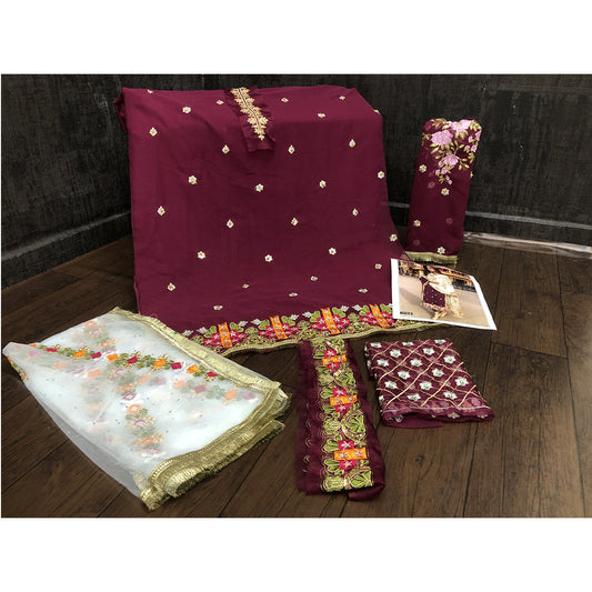 Shafnufab Maroon Straight Cut Salwar Kameez