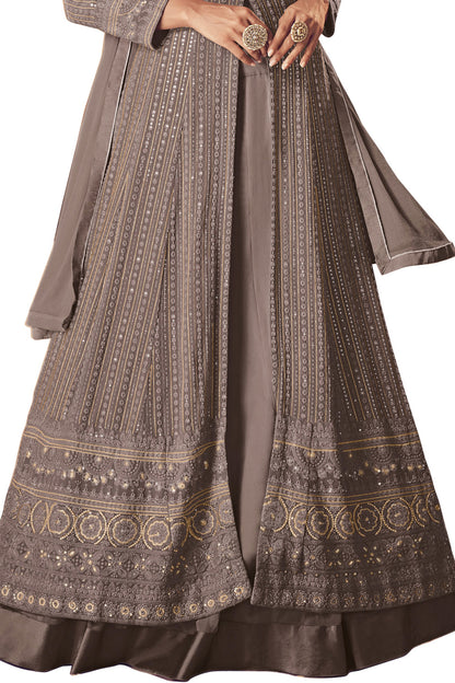 Shafnufab Women's Georgette Semi Stitched Pakistani Salwar Suit ( SF171349 _ Grey _ Free Size)