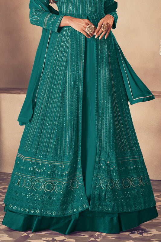 Shafnufab Women's Georgette Semi Stitched Pakistani Salwar Suit ( SF171366 _ Light Blue _ Free Size)