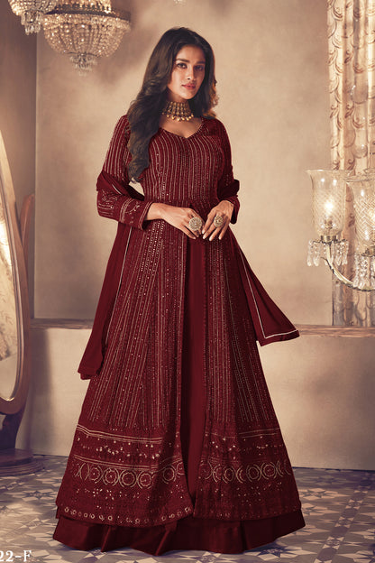 Shafnufab Women's Georgette Semi Stitched Pakistani Salwar Suit ( SF171367 _ Maroon _ Free Size)