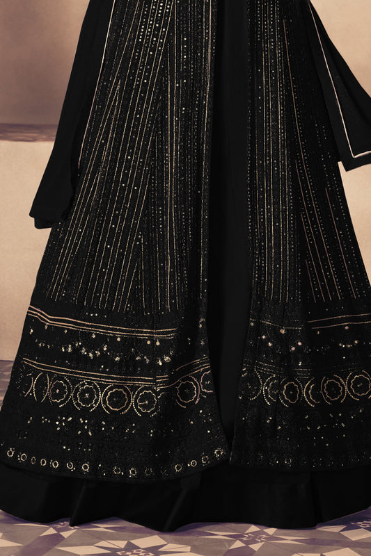 Shafnufab Women's Georgette Semi Stitched Pakistani Salwar Suit ( SF171370 _ Black _ Free Size)