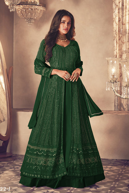 Shafnufab Women's Georgette Semi Stitched Pakistani Salwar Suit ( SF171371 _ Dark Green _ Free Size)