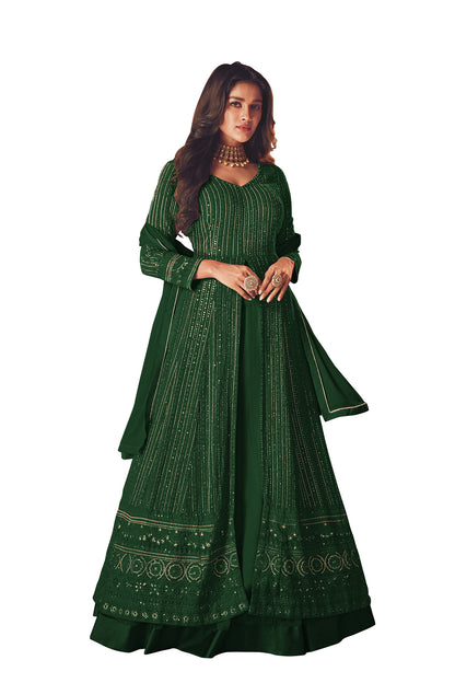 Shafnufab Women's Georgette Semi Stitched Pakistani Salwar Suit ( SF171371 _ Dark Green _ Free Size)