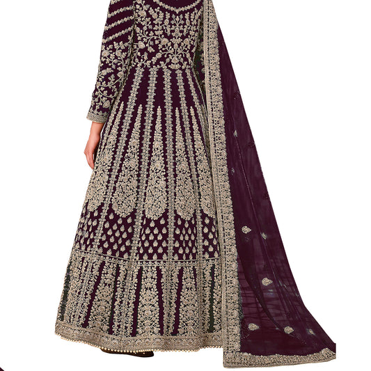 Shafnufab Women's Net Semi-Stitched Pakistani Suit For Wedding ( SF171612 _ Brown _ Free Size)