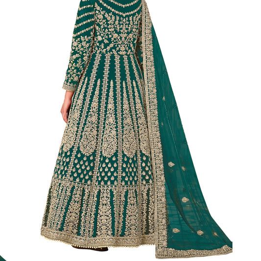 Shafnufab Women's Net Semi-Stitched Pakistani Suit For Wedding ( SF171613 _ Green _ Free Size)