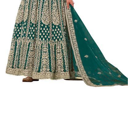 Shafnufab Women's Net Semi-Stitched Pakistani Suit For Wedding ( SF171613 _ Green _ Free Size)