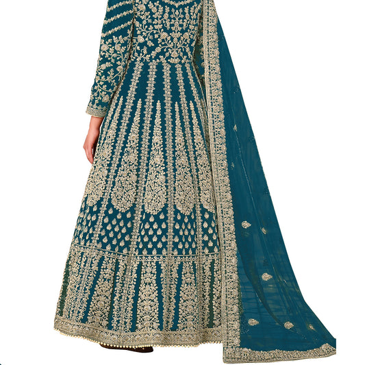 Shafnufab Women's Net Semi-Stitched Pakistani Suit For Wedding ( SF171615 _ Tourquise _ Free Size)