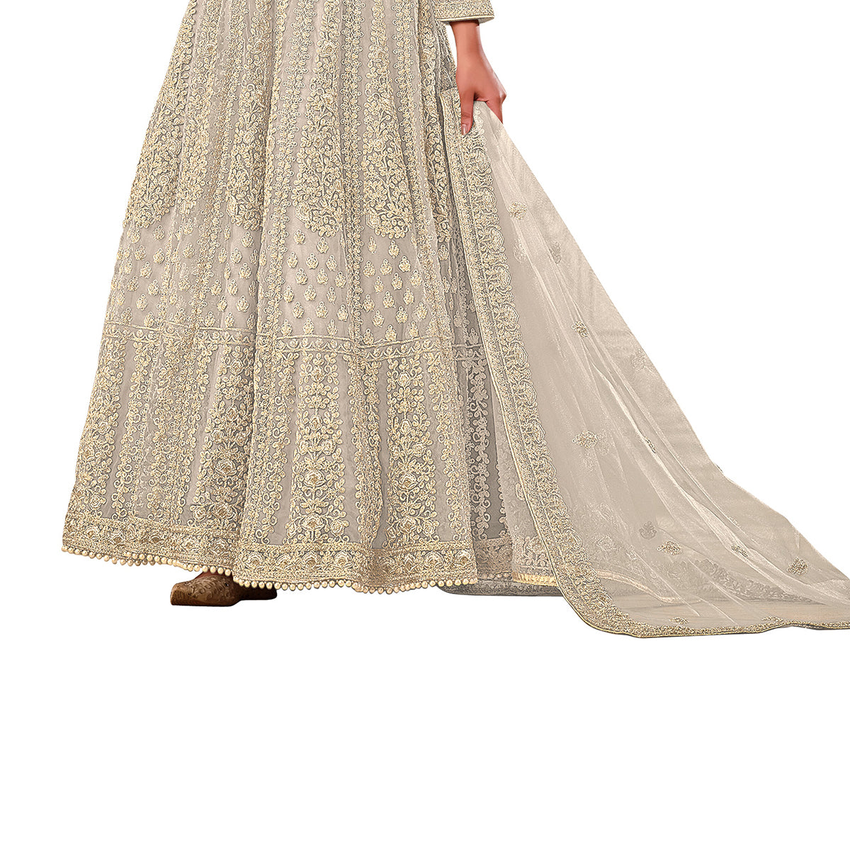 Shafnufab Women's Net Semi-Stitched Pakistani Suit For Wedding ( SF171617 _ White _ Free Size)