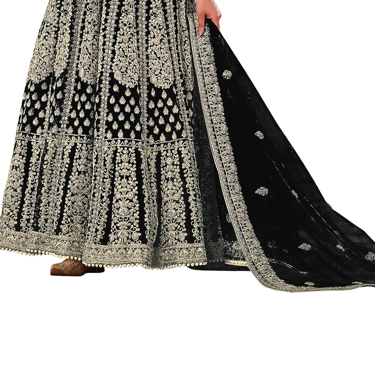 Shafnufab Women's Net Semi-Stitched Pakistani Suit For Wedding ( SF171619 _ Black _ Free Size)