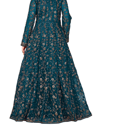 Shafnufab Women's Net Semi-Stitched Pakistani Suit For Wedding ( SF171645 _ Tourquise _ Free Size)