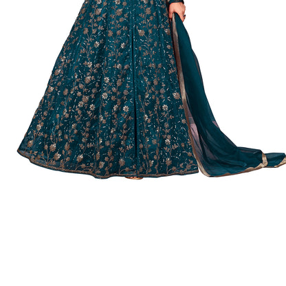 Shafnufab Women's Net Semi-Stitched Pakistani Suit For Wedding ( SF171645 _ Tourquise _ Free Size)